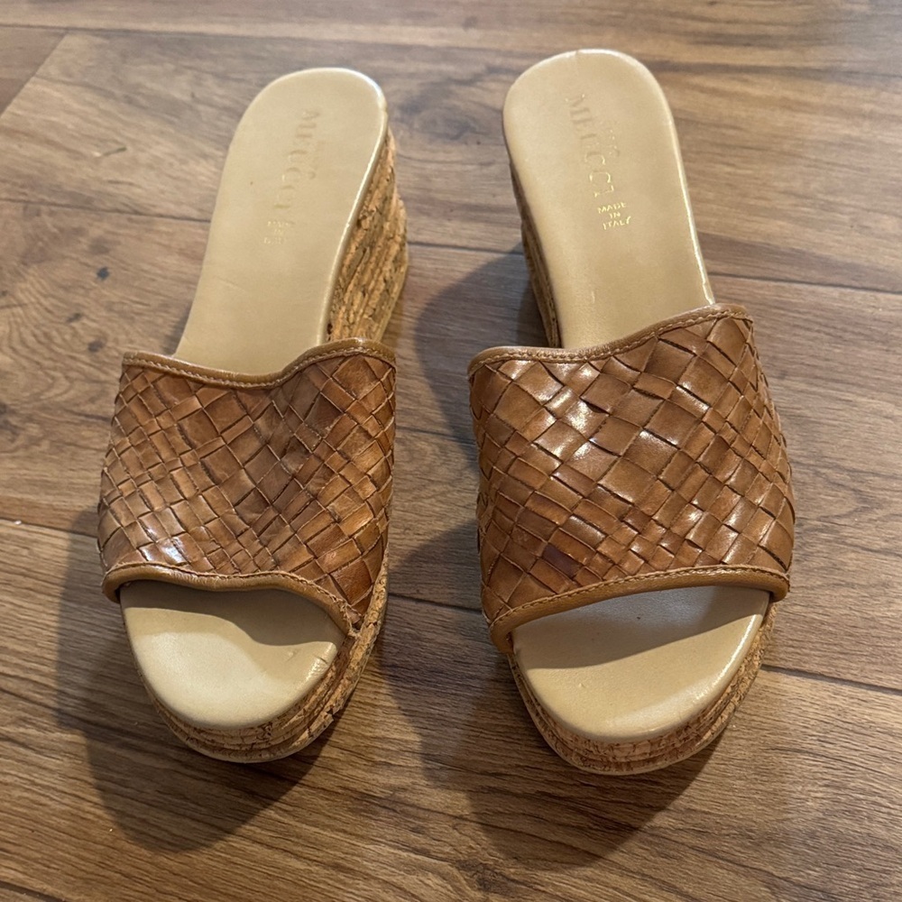 Sesto Meucci Brown Woven Wedge Sandals